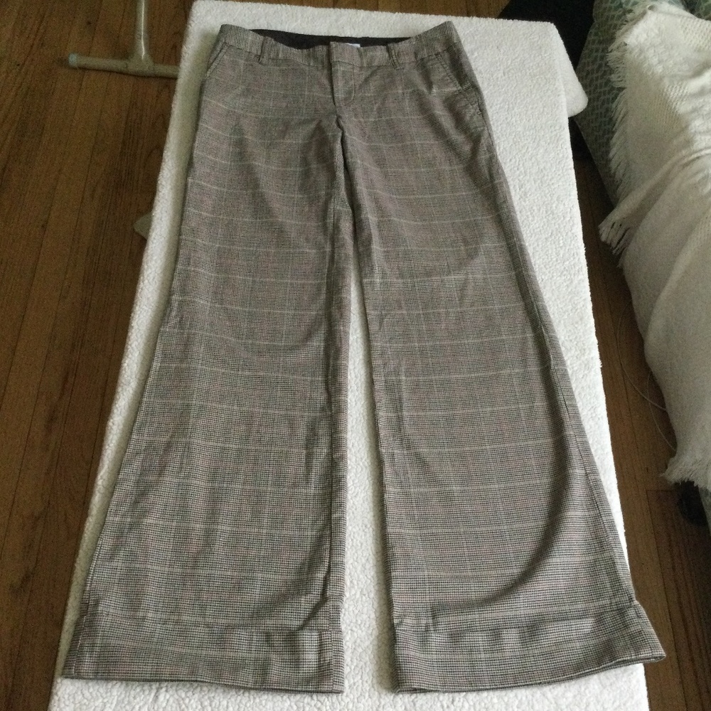 Vintage GAP Stretch Glen Plaid Flare Cuffed Trousers Y2K Tan Brown - Sz 6
